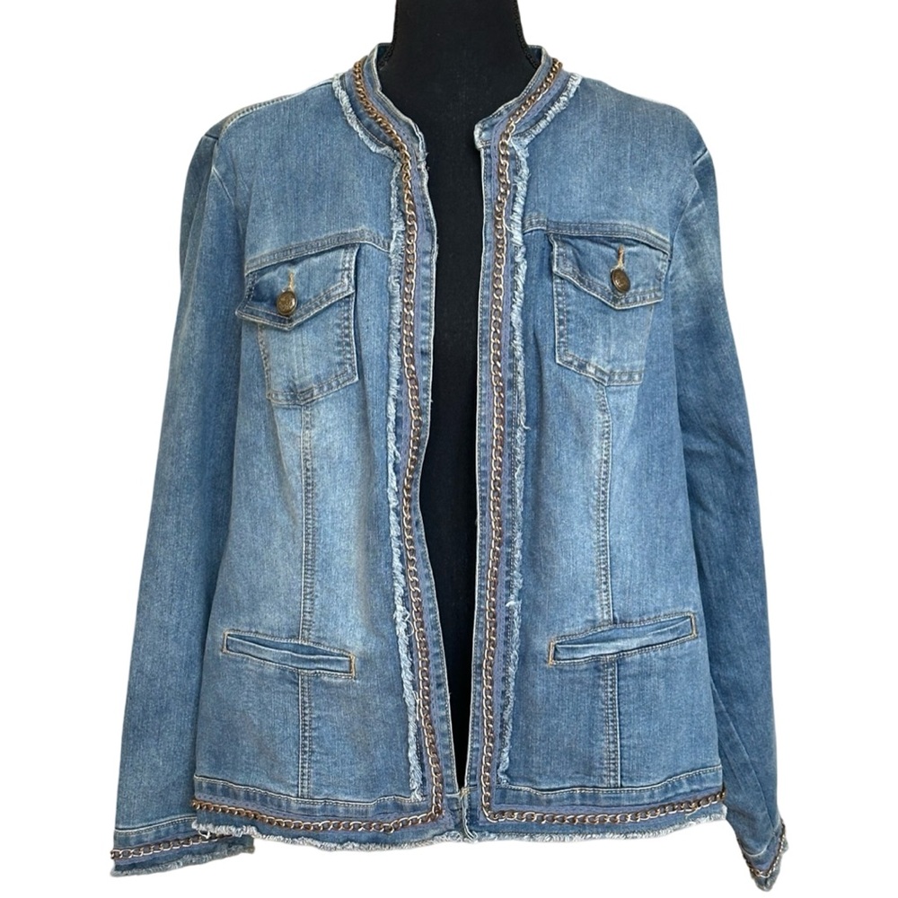 Denim Jean Jacket w/Gold Chain Link Accent